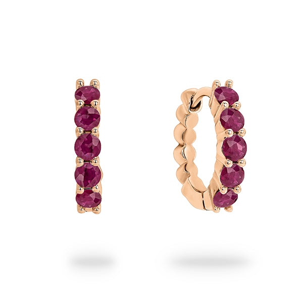 18K Rose Gold Ruby Claw Set Huggies ESJE00004