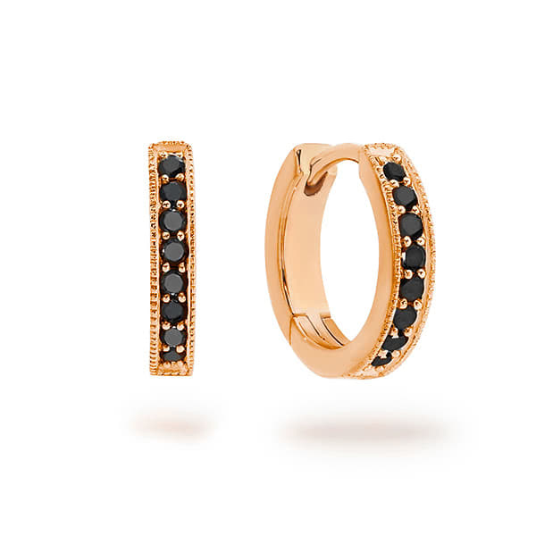 9K Gold Black Diamond Millgrain Huggies ESJE00446