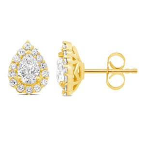 18K Gold Pear Shape Centre Diamond with Halo Cluster Earrings ESJE02539