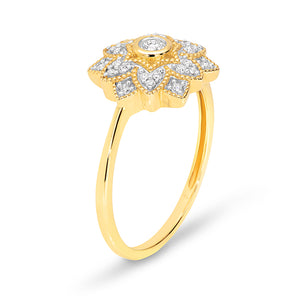 18K W/Y/R Pave ArtDeco Flower Diamond Ring