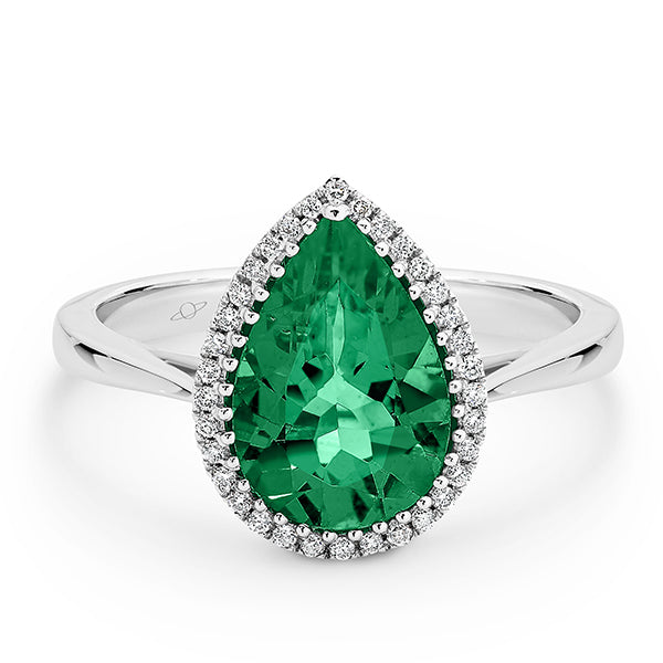 9K W/Y/R Claw Set 12mm x8mm Pear Shaped Diamond Frame Coloured Stone Ring