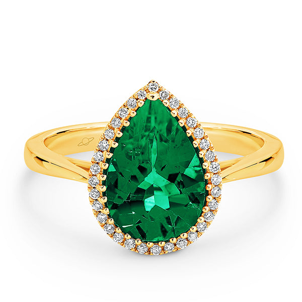 9K W/Y/R Claw Set 12mm x8mm Pear Shaped Diamond Frame Coloured Stone Ring