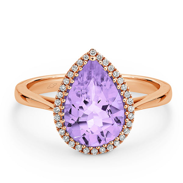 9K W/Y/R Claw Set 12mm x8mm Pear Shaped Diamond Frame Coloured Stone Ring