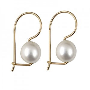 Sterling Silver & 9KY 10mm Freshwater Pearl Euroball Earrings