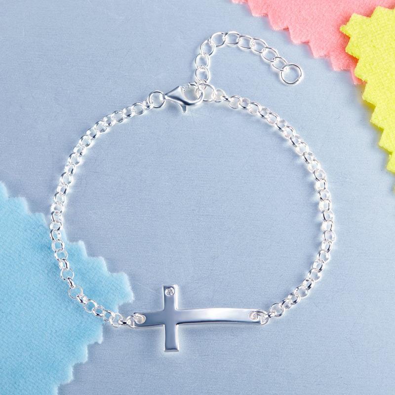 Solid 925 Sterling Silver Bracelet Cross Religious MXFB8007