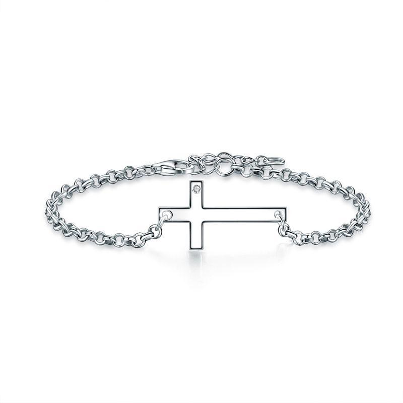 Solid 925 Sterling Silver Bracelet Cross Religious MXFB8007