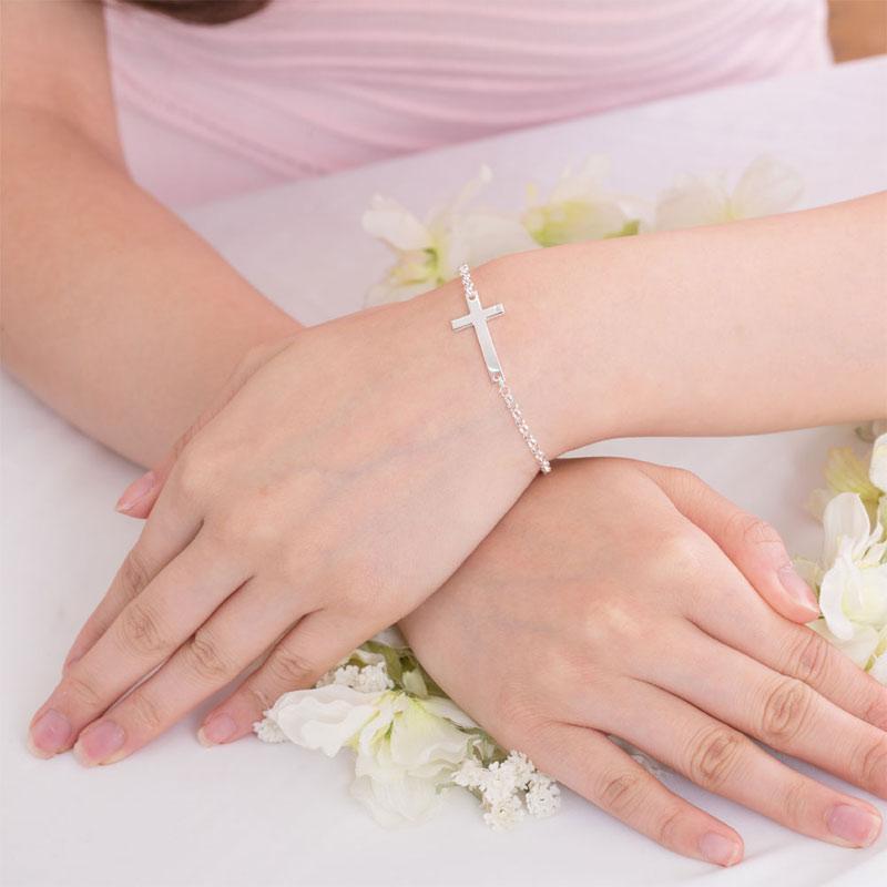 Solid 925 Sterling Silver Bracelet Cross Religious MXFB8007