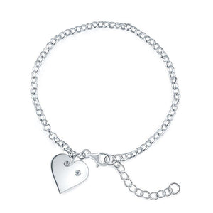 Solid 925 Sterling Silver Bracelet Dangle Heart MXFB8009