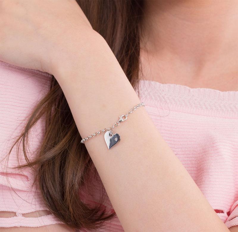 Solid 925 Sterling Silver Bracelet Dangle Heart MXFB8009