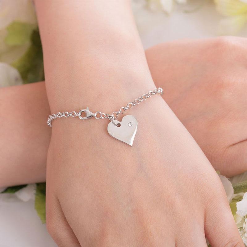 Solid 925 Sterling Silver Bracelet Dangle Heart MXFB8009