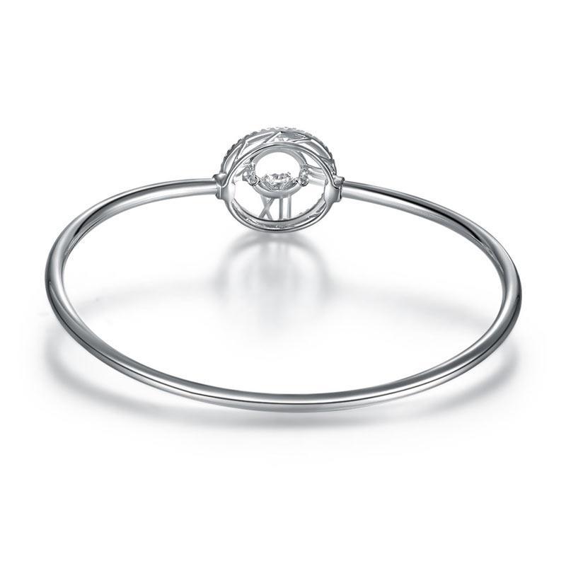 Roman Number Dancing Stone Bangle Solid 925 Sterling Silver for Women MXFB8012