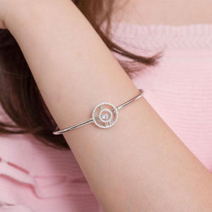 Roman Number Dancing Stone Bangle Solid 925 Sterling Silver for Women MXFB8012