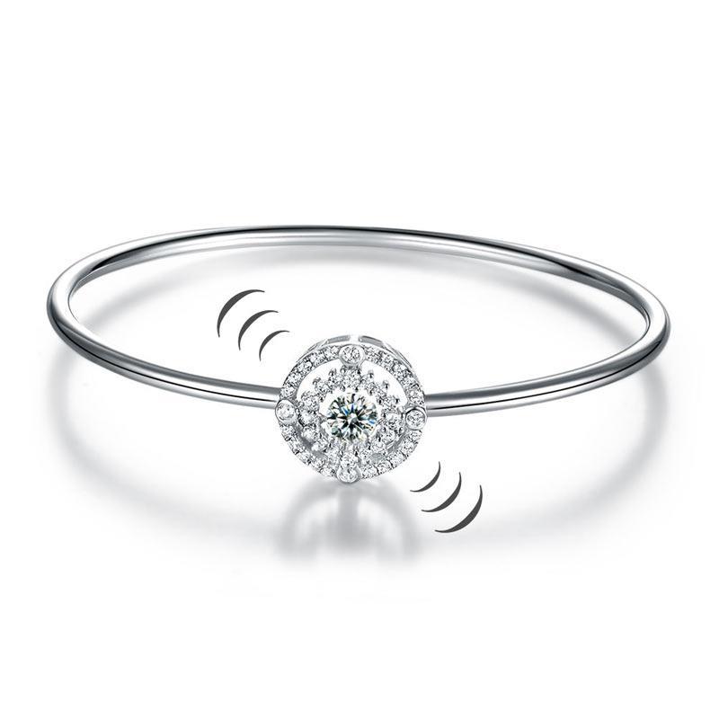 Halo Dancing Stone Bangle Solid 925 Sterling Silver for Women MXFB8013