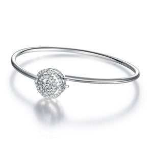 Halo Dancing Stone Bangle Solid 925 Sterling Silver for Women MXFB8013