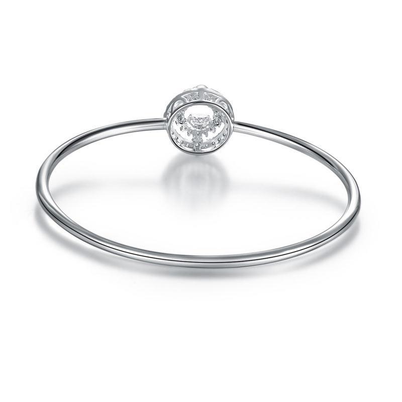 Halo Dancing Stone Bangle Solid 925 Sterling Silver for Women MXFB8013