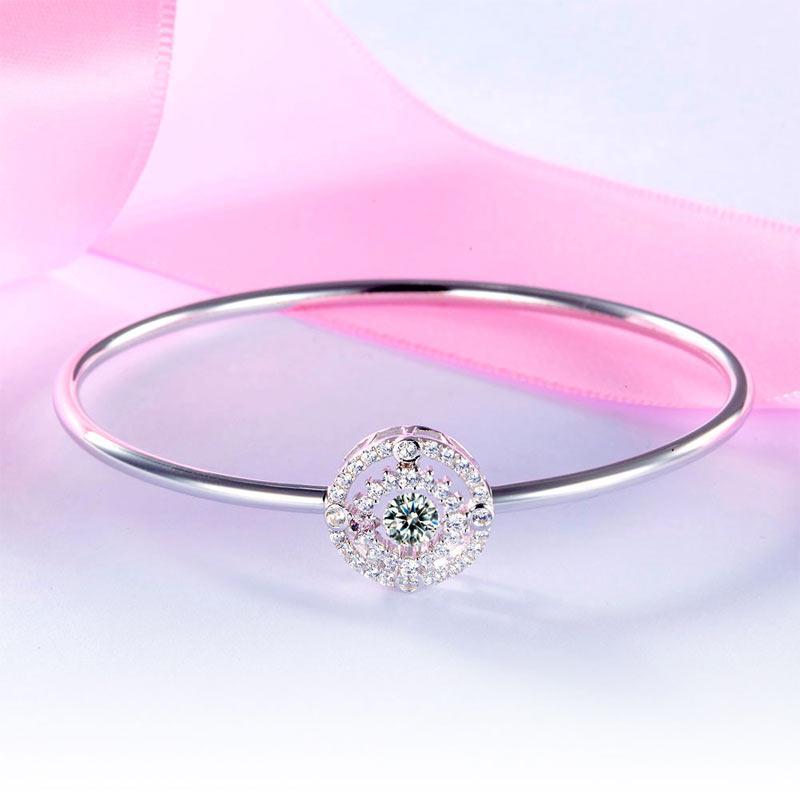 Halo Dancing Stone Bangle Solid 925 Sterling Silver for Women MXFB8013