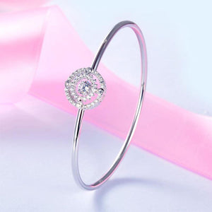 Halo Dancing Stone Bangle Solid 925 Sterling Silver for Women MXFB8013