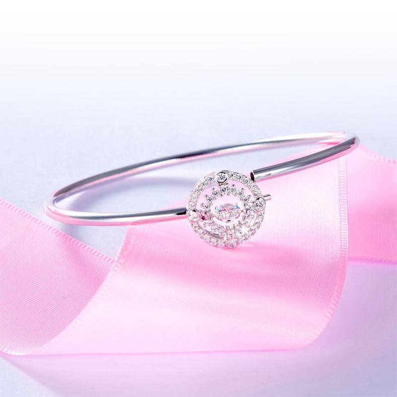 Halo Dancing Stone Bangle Solid 925 Sterling Silver for Women MXFB8013