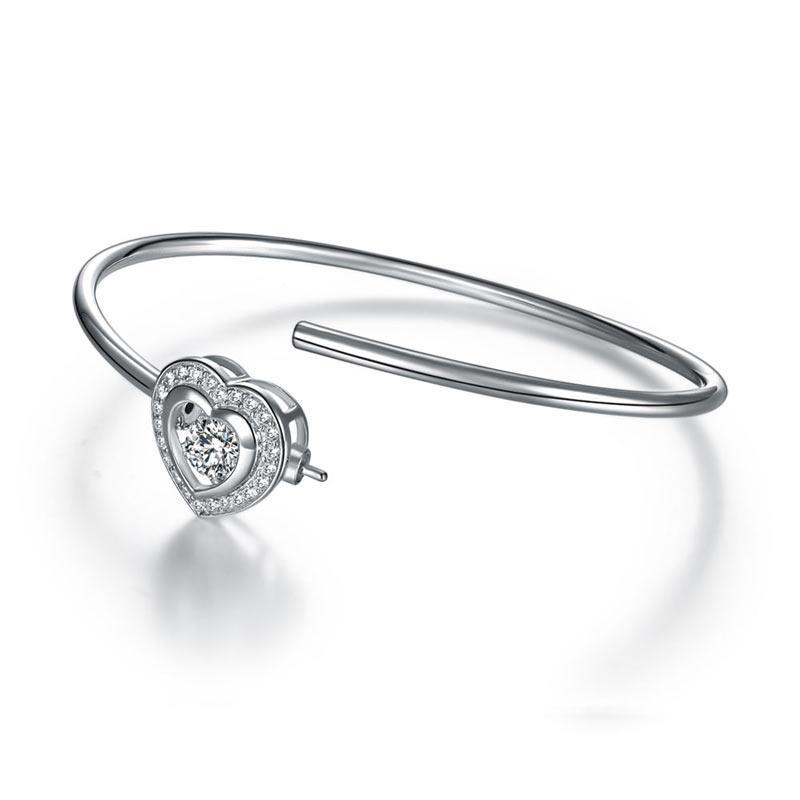 Dancing Stone Heart Bangle Solid 925 Sterling Silver MXFB8014