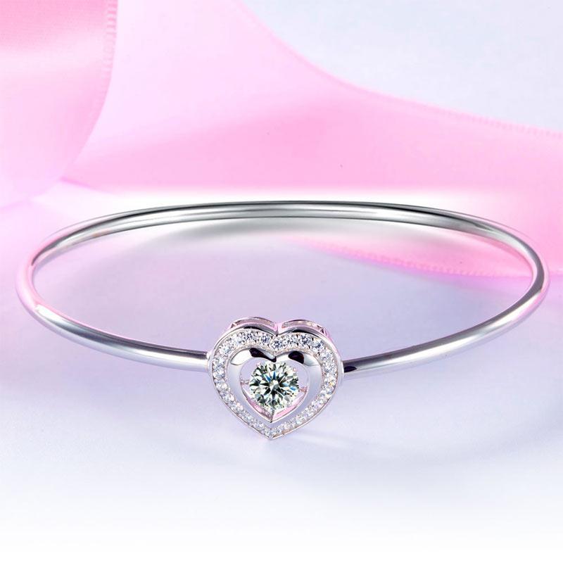 Dancing Stone Heart Bangle Solid 925 Sterling Silver MXFB8014