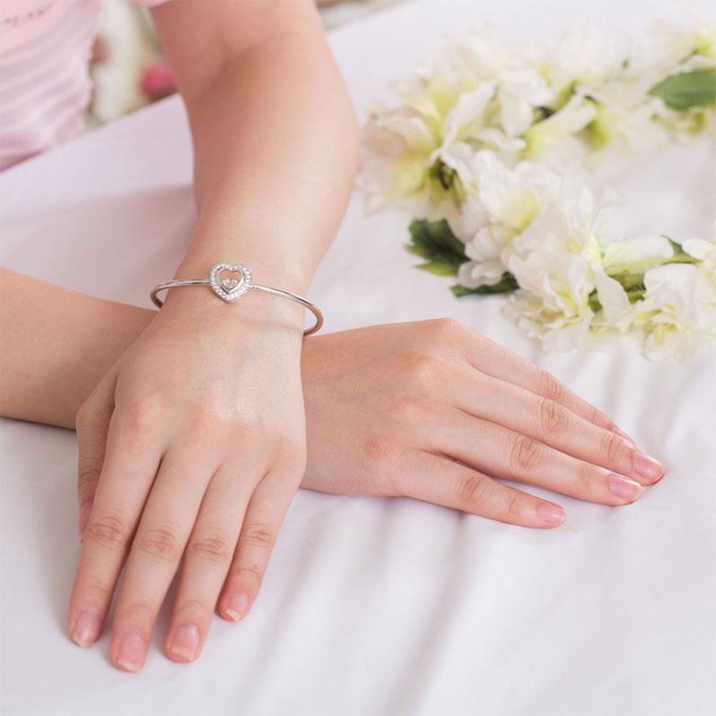 Dancing Stone Heart Bangle Solid 925 Sterling Silver MXFB8014