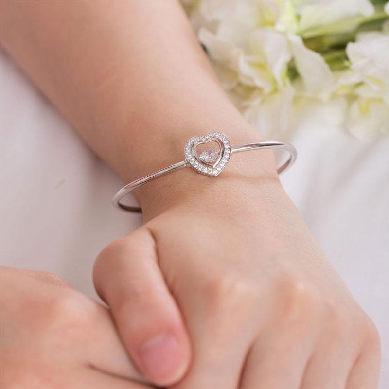 Dancing Stone Heart Bangle Solid 925 Sterling Silver MXFB8014