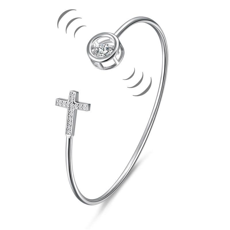 Dancing Stone Cross Bangle Solid 925 Sterling Silver MXFB8015