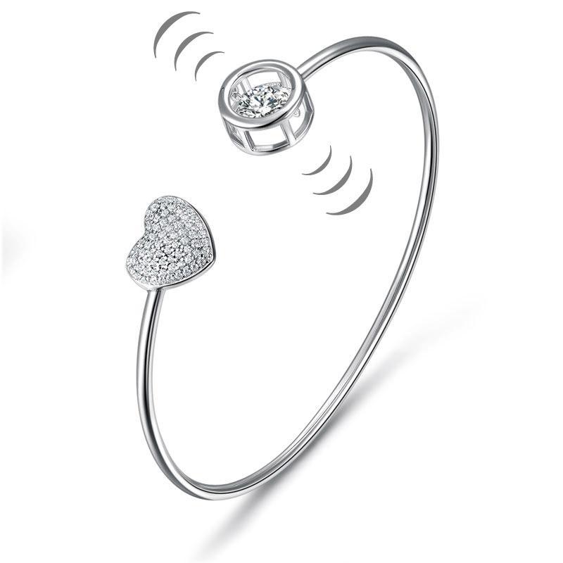 Dancing Stone Heart Bangle Solid 925 Sterling Silver MXFB8016