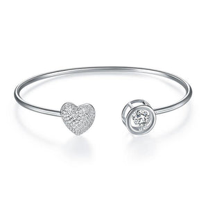 Dancing Stone Heart Bangle Solid 925 Sterling Silver MXFB8016