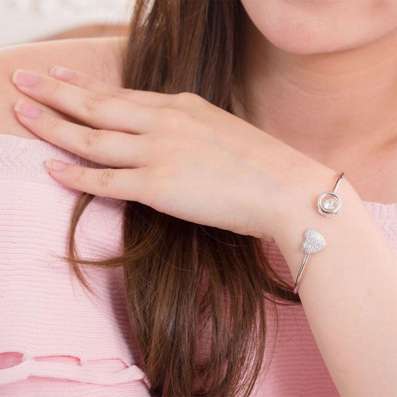 Dancing Stone Heart Bangle Solid 925 Sterling Silver MXFB8016
