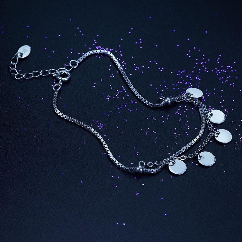 Solid 925 Sterling Silver Bracelet Dangle Circle MXFB8021