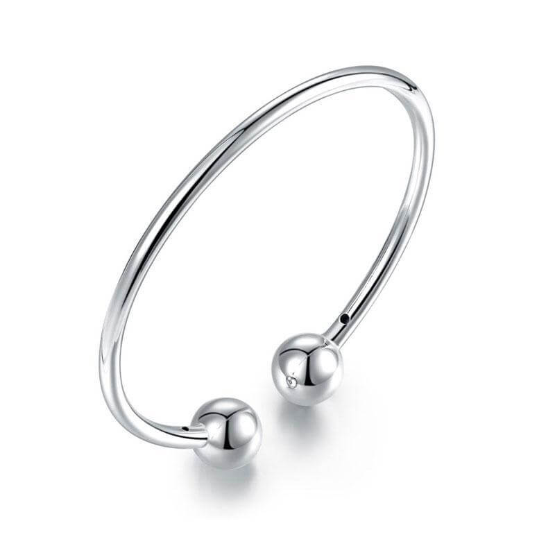 Solid 925 Sterling Silver Ball Cuff Bangle Birthday Gift Classic BG33