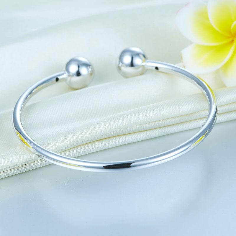 Solid 925 Sterling Silver Ball Cuff Bangle Birthday Gift Classic BG33