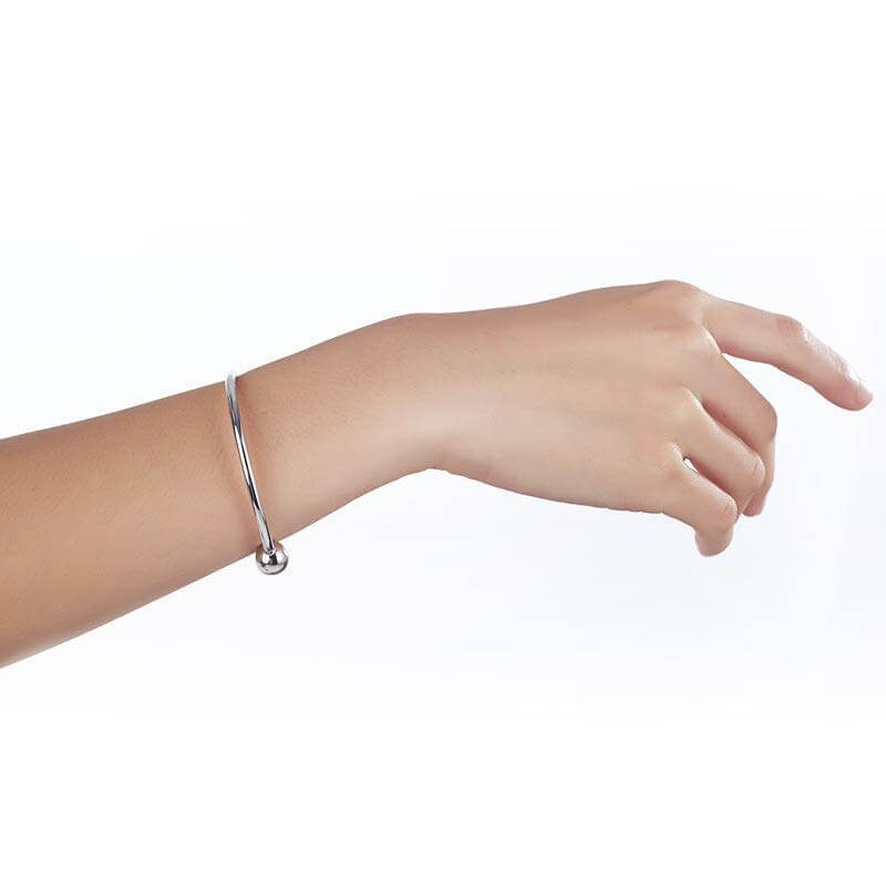 Solid 925 Sterling Silver Ball Cuff Bangle Birthday Gift Classic BG33