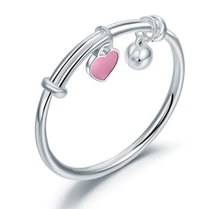925 Pure Silver Pink Heart Baby Childrens Bangle MXFB8108
