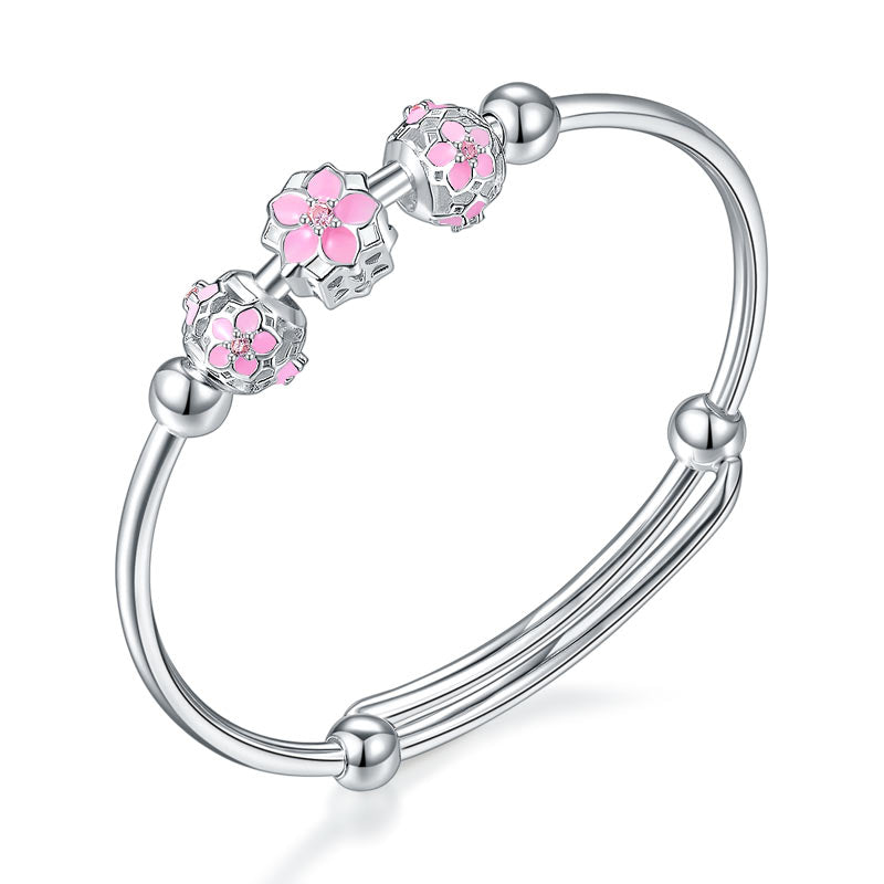 Sterling Silver Pink Flower Baby Childrens Bangle MXFB8123