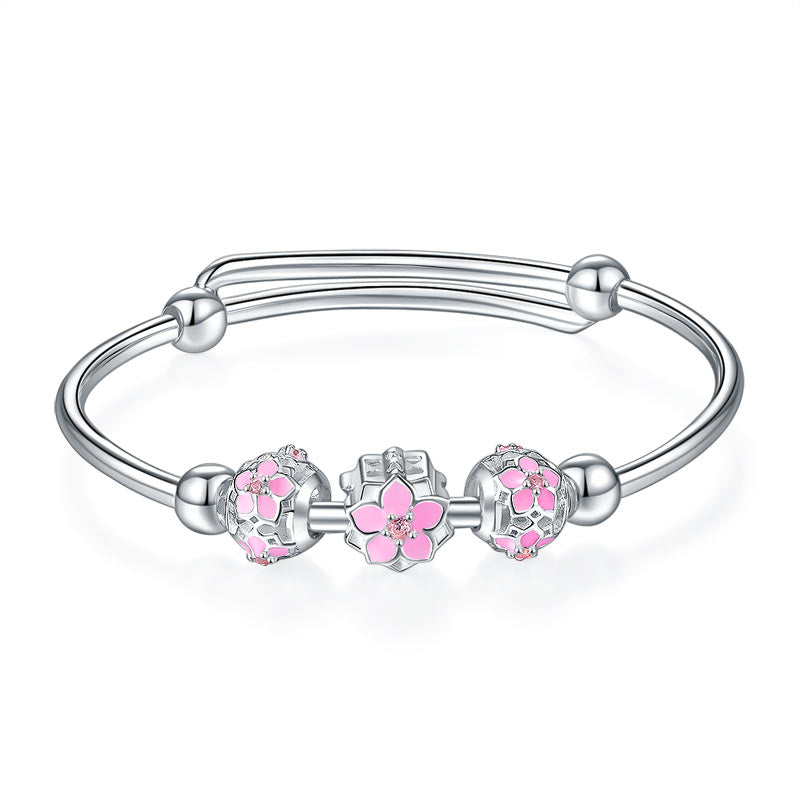 Sterling Silver Pink Flower Baby Childrens Bangle MXFB8123