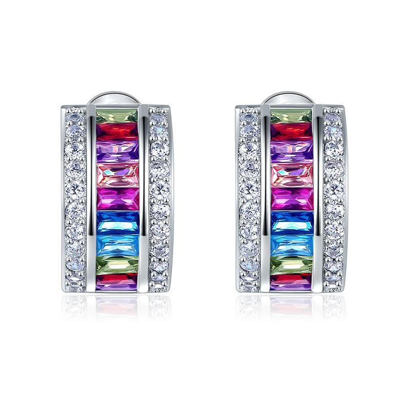 Muti-Color Stones 925 Sterling Silver Earrings Jewelry MXFE8131