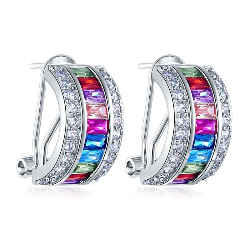 Muti-Color Stones 925 Sterling Silver Earrings Jewelry MXFE8131