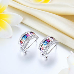 Muti-Color Stones 925 Sterling Silver Earrings Jewelry MXFE8131