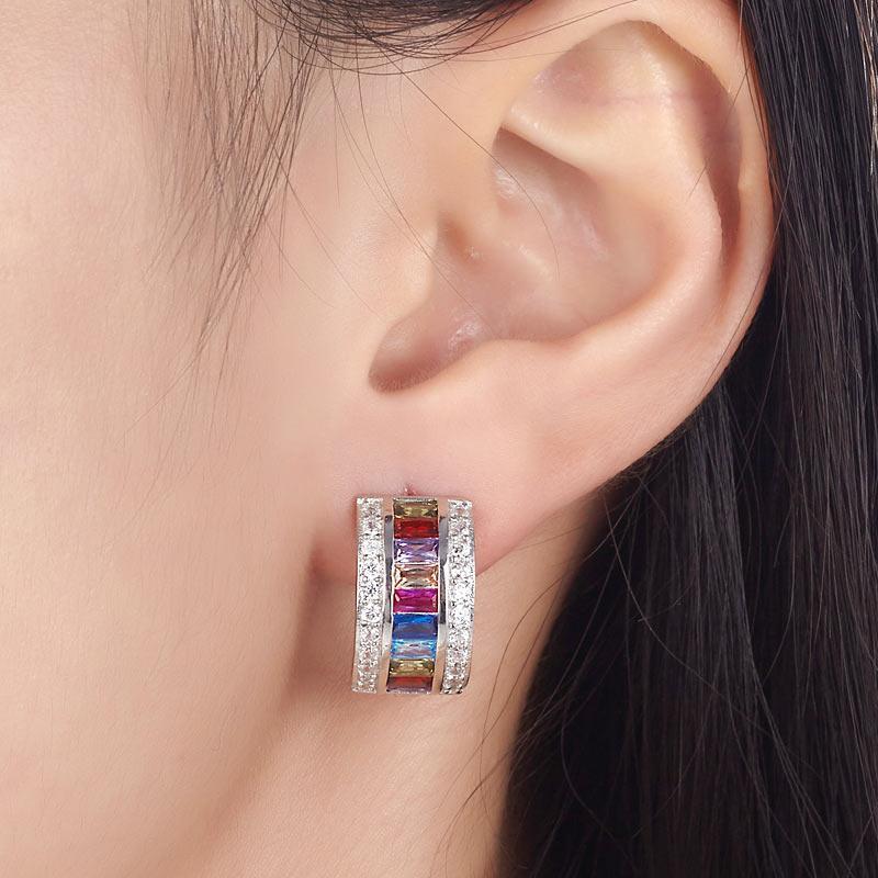 Muti-Color Stones 925 Sterling Silver Earrings Jewelry MXFE8131