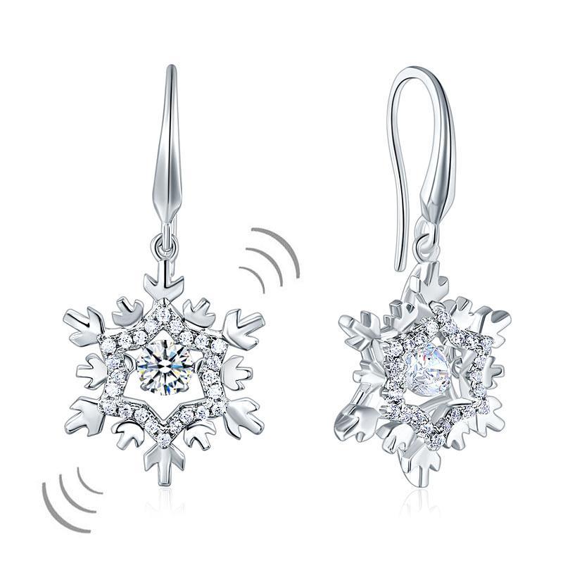 Classic Dancing Stone Dangle Drop Earrings Snowflake 925 Sterling Silver Wedding Gift MXFE8132