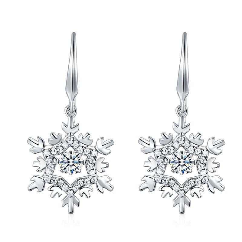 Classic Dancing Stone Dangle Drop Earrings Snowflake 925 Sterling Silver Wedding Gift MXFE8132