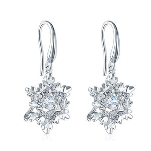 Classic Dancing Stone Dangle Drop Earrings Snowflake 925 Sterling Silver Wedding Gift MXFE8132