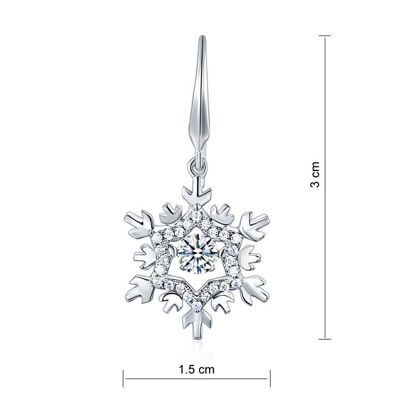 Classic Dancing Stone Dangle Drop Earrings Snowflake 925 Sterling Silver Wedding Gift MXFE8132