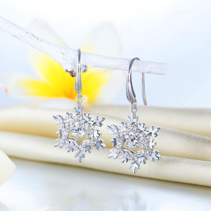 Classic Dancing Stone Dangle Drop Earrings Snowflake 925 Sterling Silver Wedding Gift MXFE8132