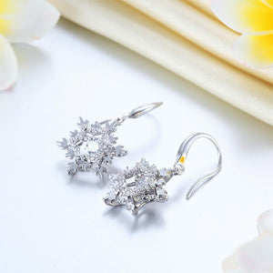 Classic Dancing Stone Dangle Drop Earrings Snowflake 925 Sterling Silver Wedding Gift MXFE8132