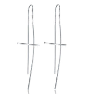 Dangle Drop Cross 925 Sterling Silver Earrings Long Elegant MXFE8137