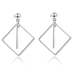 925 Sterling Silver Earrings Dangle Square Fashion Stylish Jewelry MXFE8139