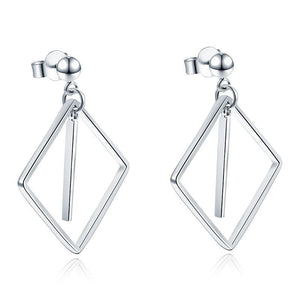 925 Sterling Silver Earrings Dangle Square Fashion Stylish Jewelry MXFE8139